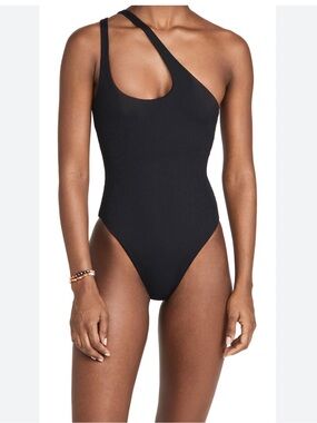 L Space Phoebe One Shoulder Ribbed One Piece Swimsuit Womens 6 Black Minimalist